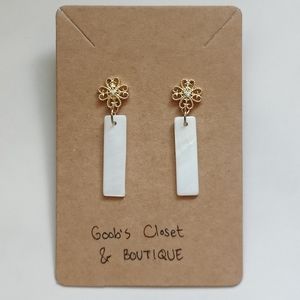 NEW HANDMADE 18K GOLD PLATED CUBIC ZIRCON & MOTHER OF PEARL STUD EARRINGS